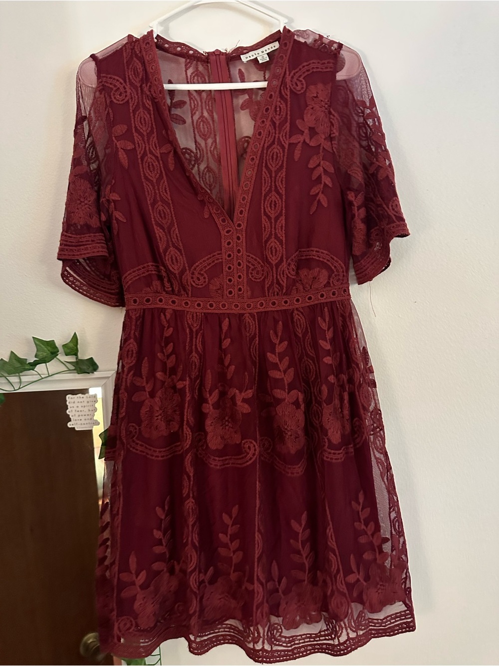 Haute Monde Wine Lace Midi Dress